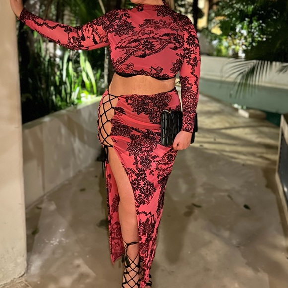 2pc Fashion Nova 1X Leave An Impression Mesh Skirt Set - Pink - Picture 4 of 6